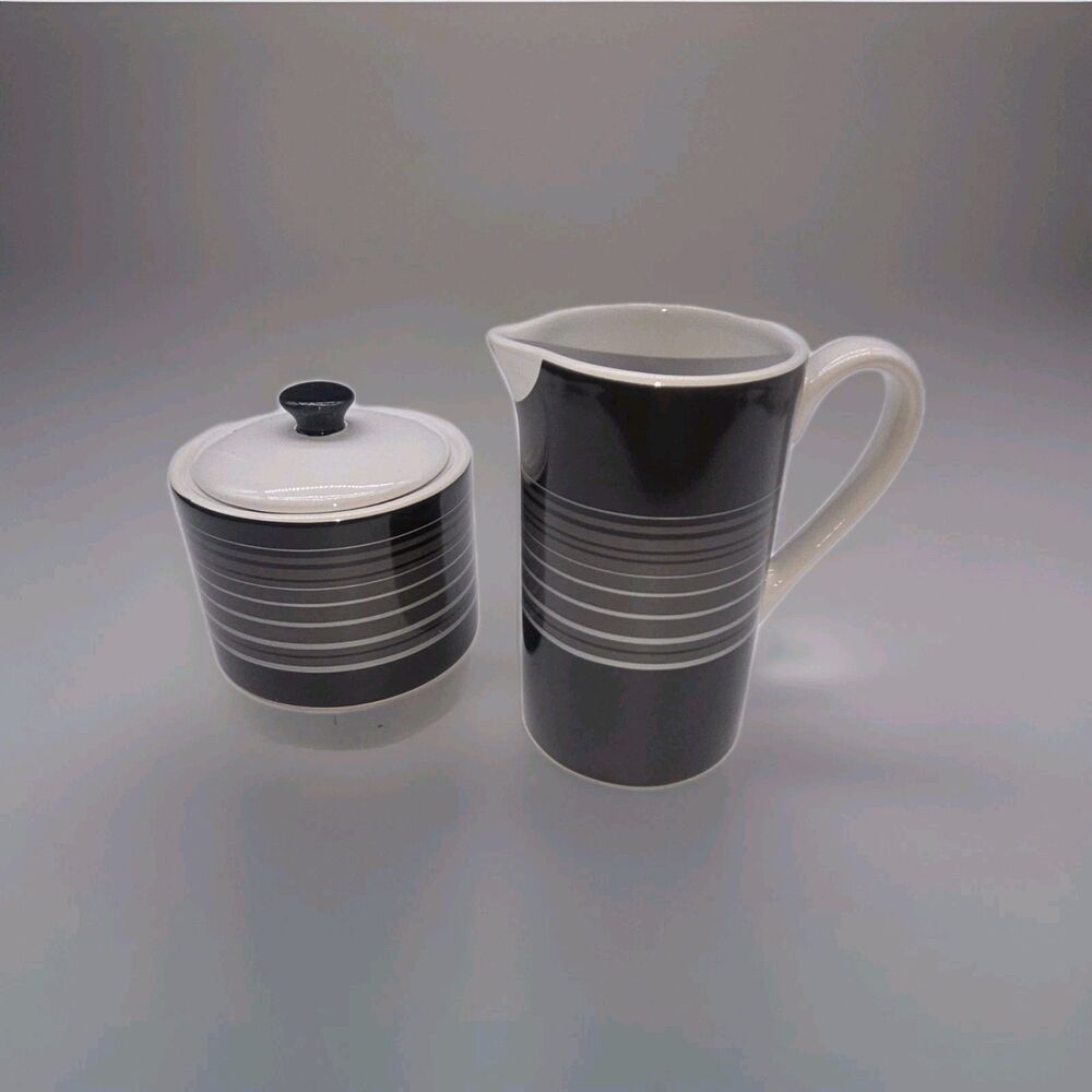 Lot of 2 Nautica Sloane Square Creamer  Sugar Bowl Lid Set  Pattern Tableware